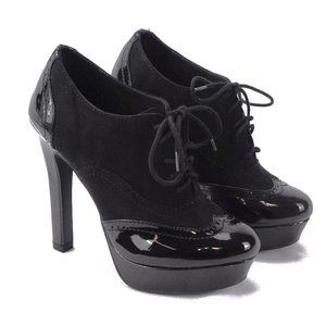 Lauren Conrad LC Hayes Black Lace Up Platform Pump Booties High Heels Brand New